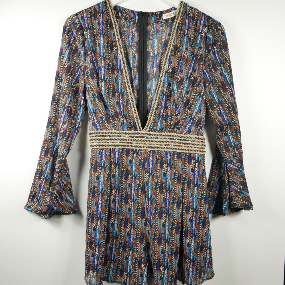 Essue Retro Feather Print Romper